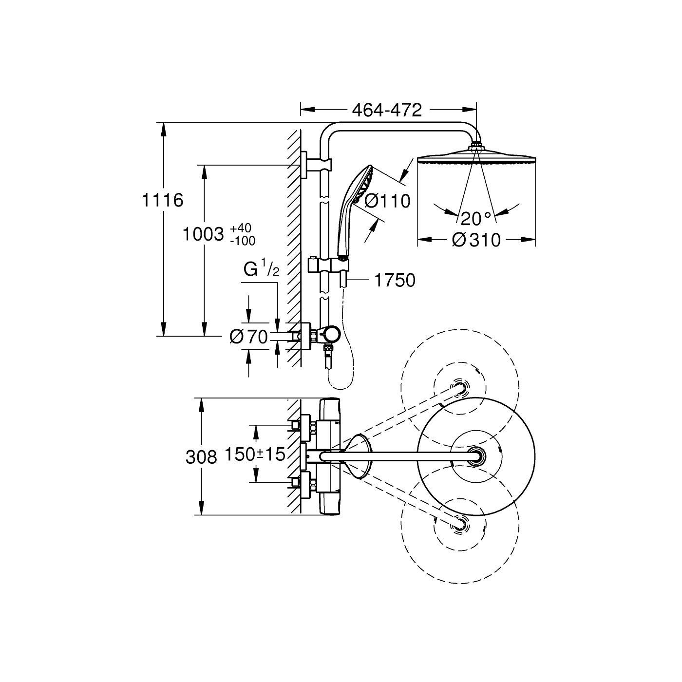 System Prysznicowy Z Termostatem Euphoria System 26723000 Grohe