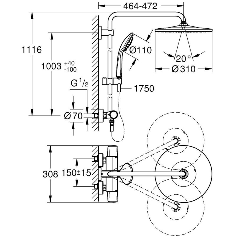 System Prysznicowy Z Termostatem Euphoria System 26723000 Grohe