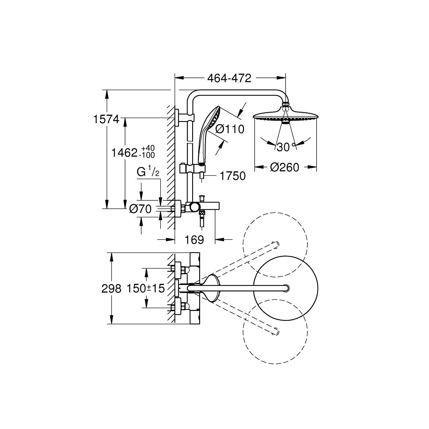 System Wannowo-Prysznicowy Z Termostatem Euphoria System 27475002 Grohe