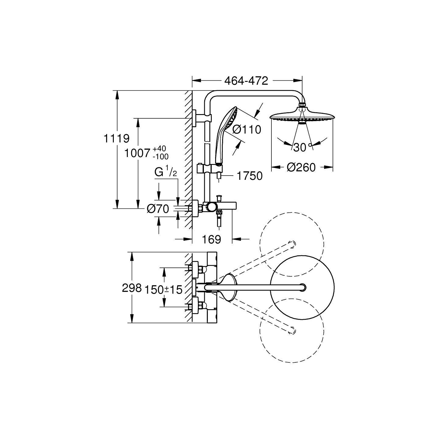 System Wannowo-Prysznicowy Z Termostatem Euphoria System 26114002 Grohe