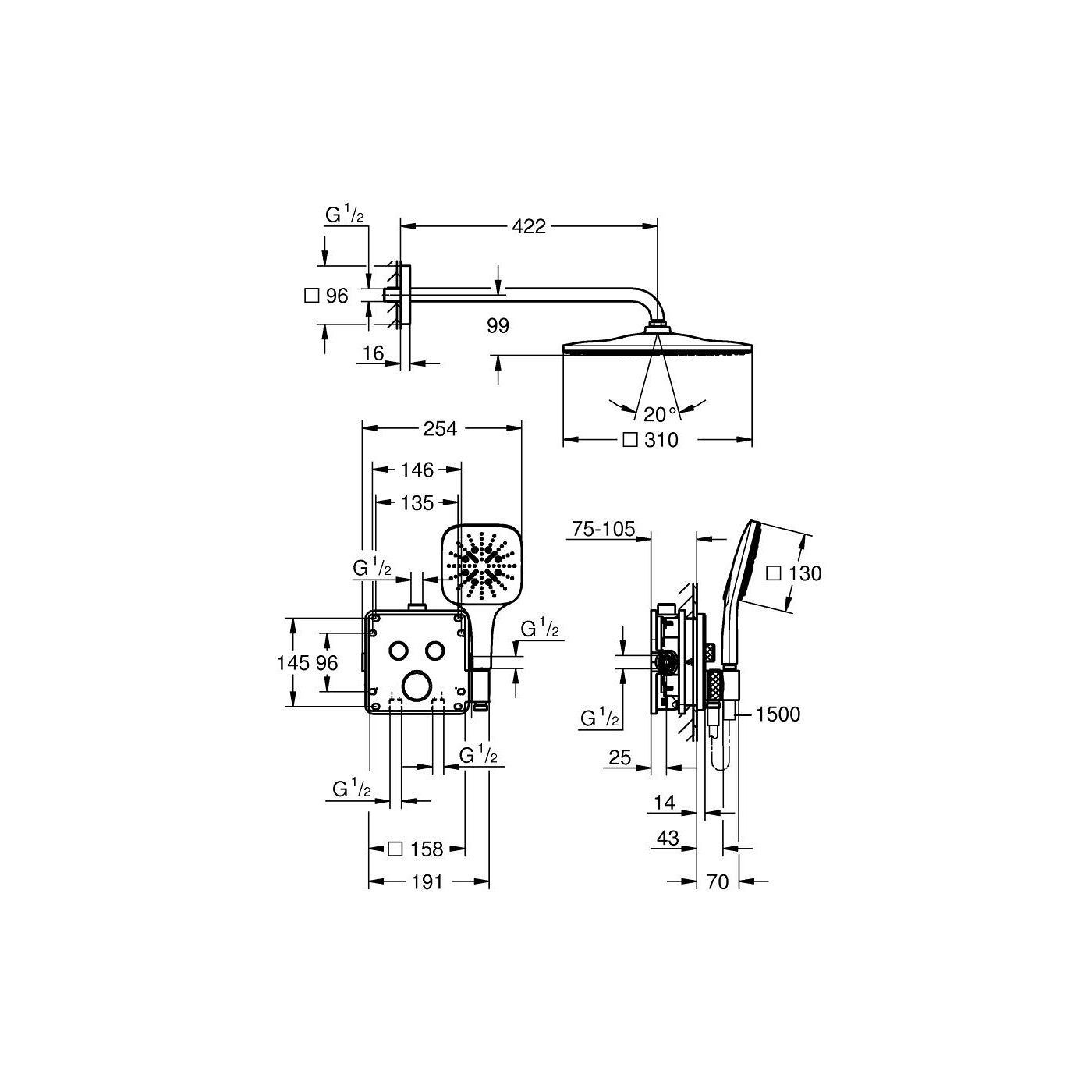 Zestaw Prysznicowy Z Deszczownicą Rainshower Mono 310 Cube Grohtherm SmartControl 34865KF0 Grohe