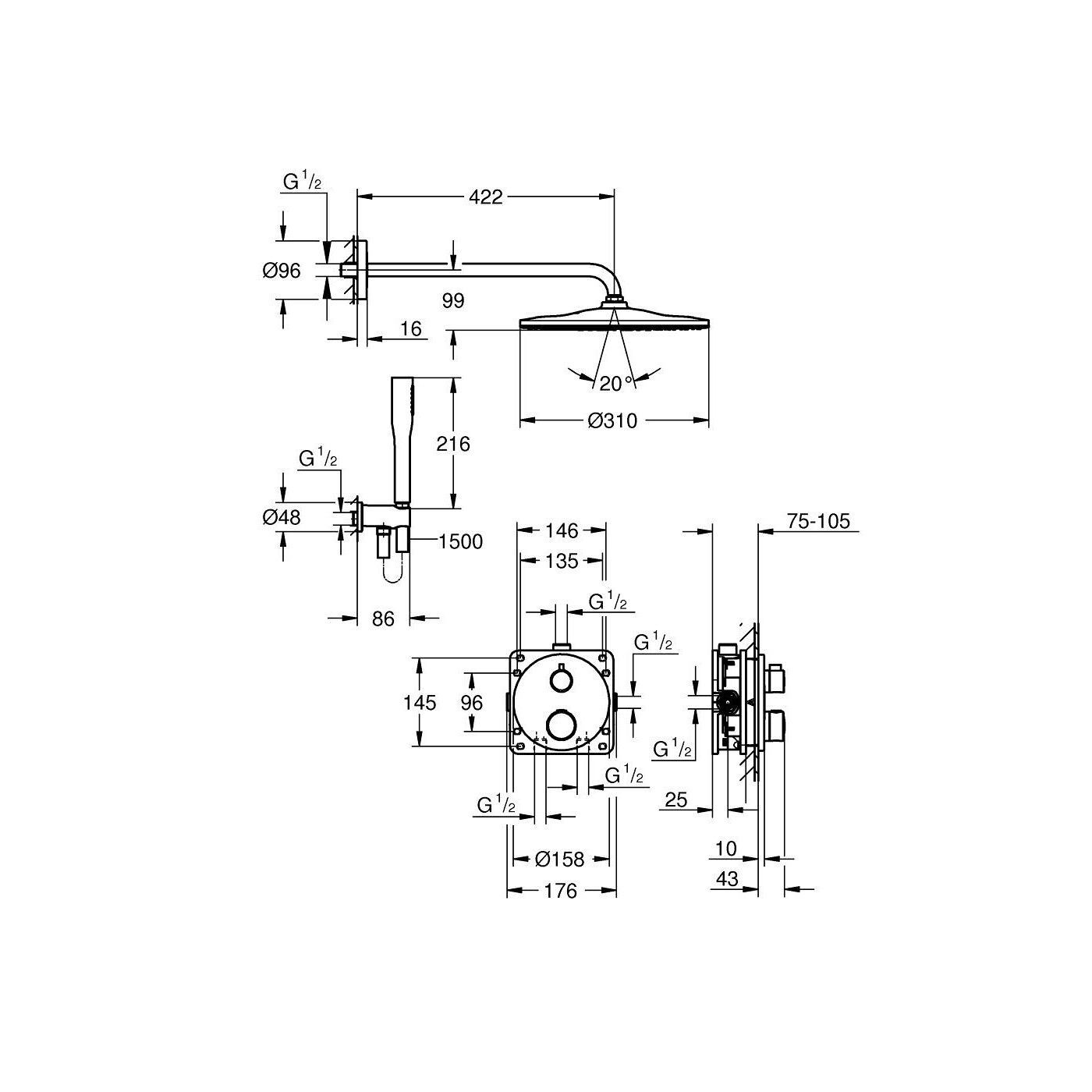 Zestaw Prysznicowy Z Deszczownicą Rainshower Mono 310 Grohtherm 34869000 Grohe