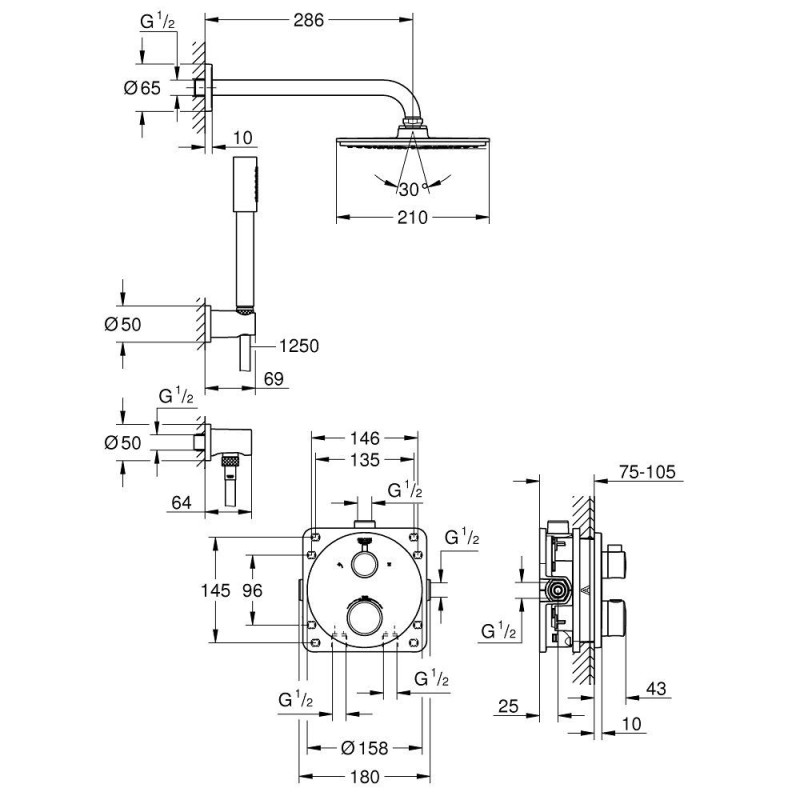 Zestaw Prysznicowy Z Deszczownicą Rainshower Cosmopolitan 210 Grohtherm 34732000 Grohe