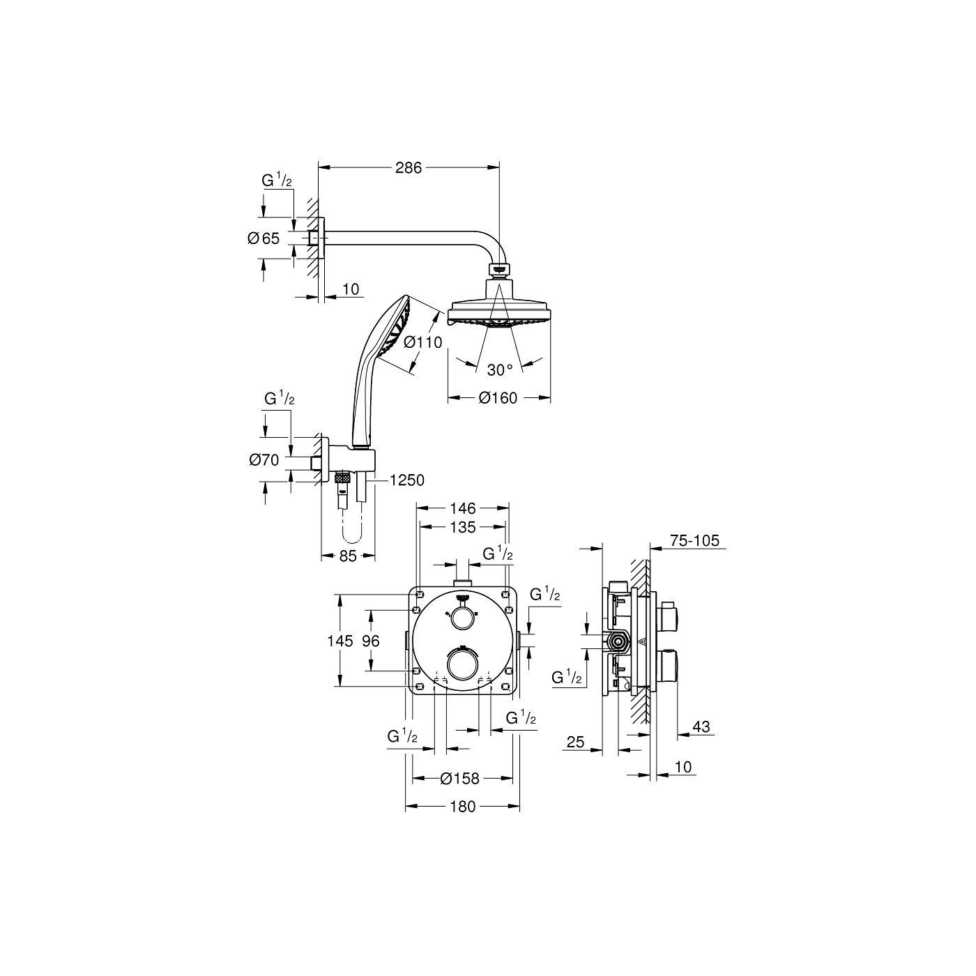 Zestaw Prysznicowy Z Deszczownicą Rainshower Cosmopolitan 160 Grohtherm 34735000 Grohe