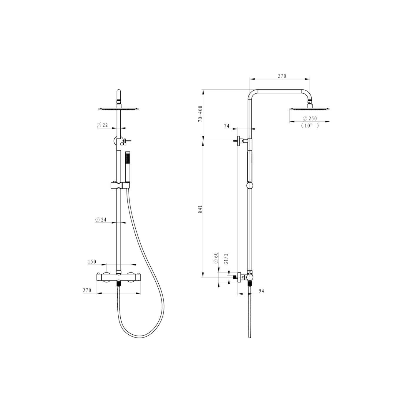 Kolumna Natryskowa Termostatyczna 2-Funkcyjna Z Zestawem Natryskowym I Deszczownicą 250 mm Fly Gun Metal 0401202BN Emporia