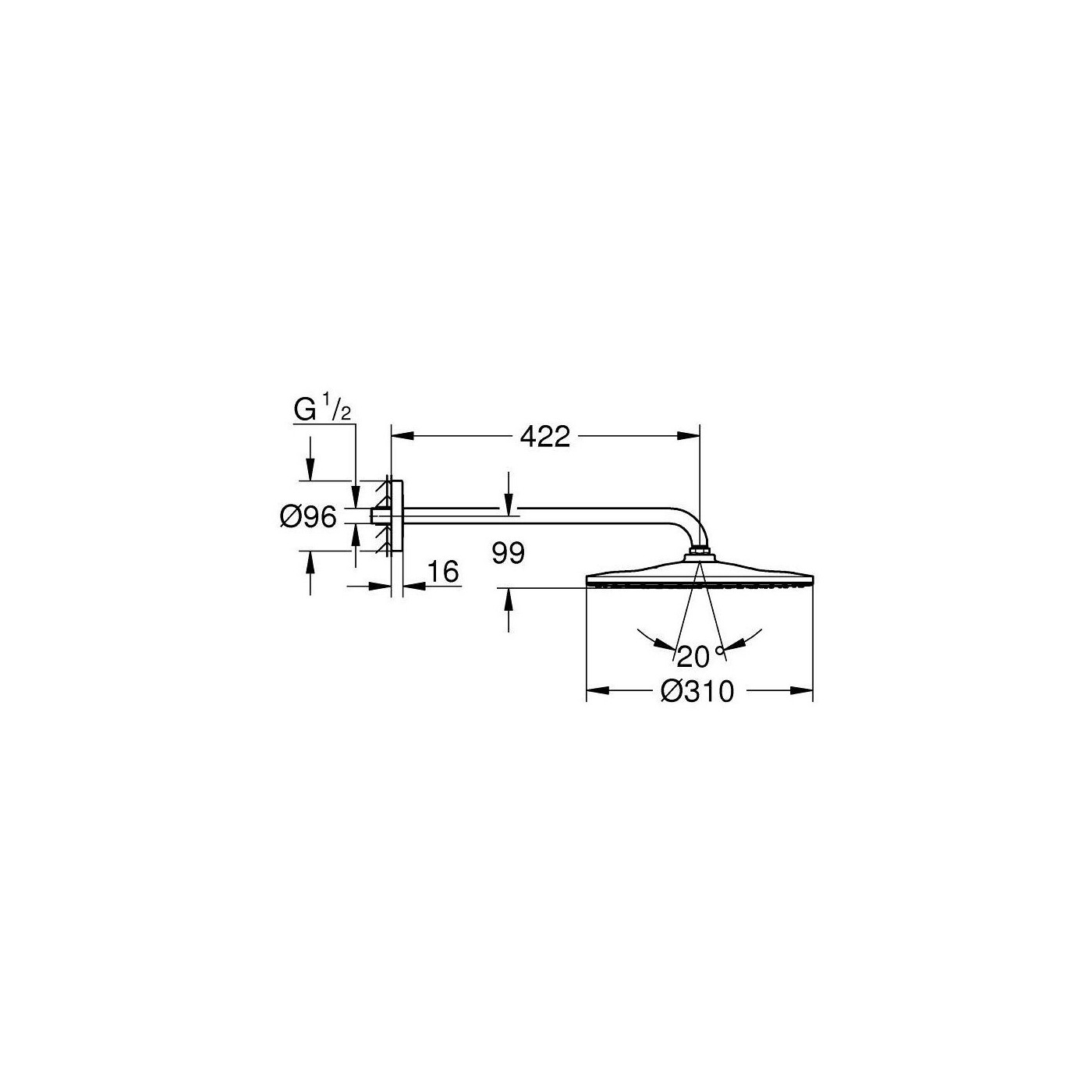 Deszczownica Z Ramieniem 422 mm 1 Strumień Rainshower Mono 310 Hard Graphite 26558A00 Grohe