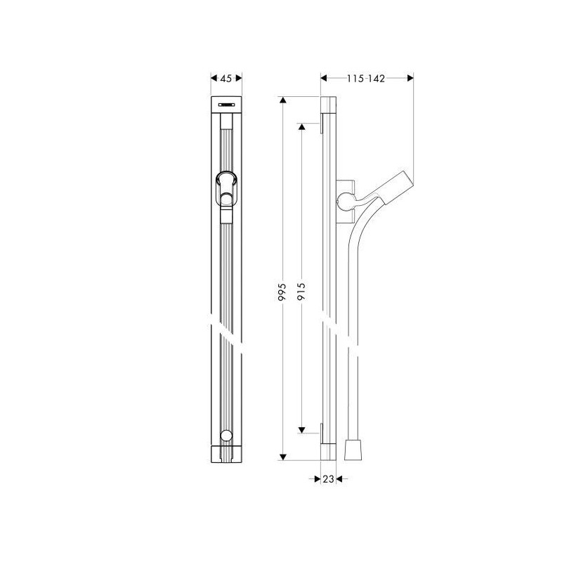Drążek Prysznicowy Raindance Unica 90 cm Z Wężem Isiflex 160 cm 27636000 Hansgrohe