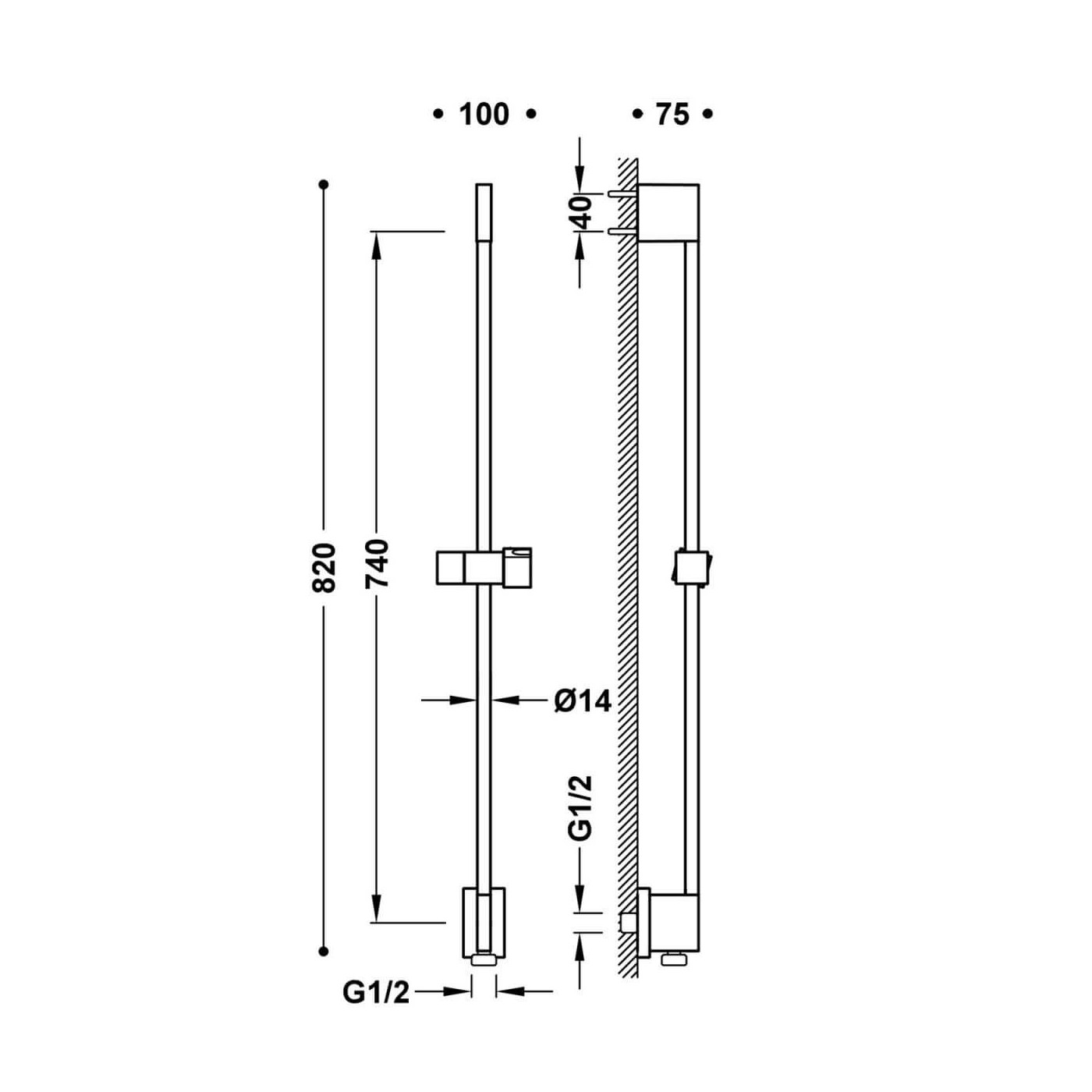 Drążek Prysznicowy Przesuwny 740mm Stal 03493299AC Tres