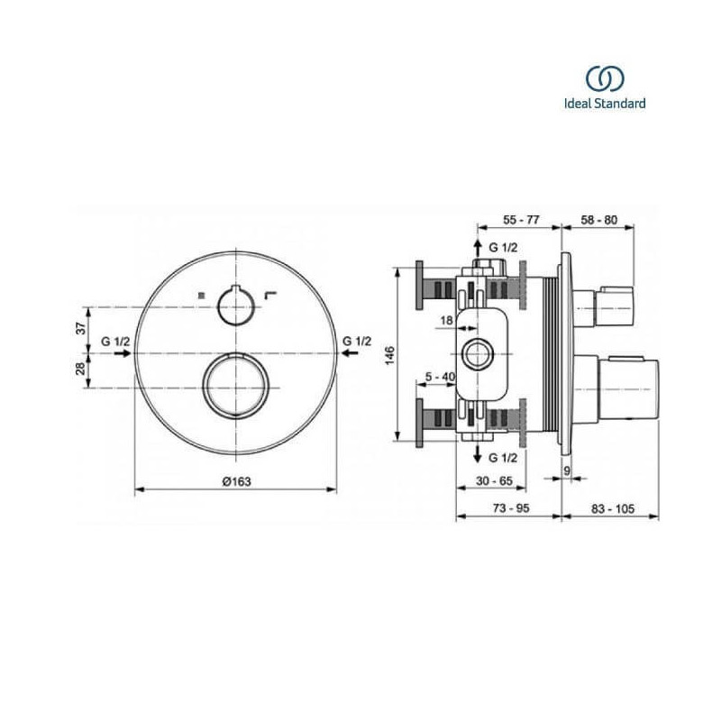 Zestaw Natryskowy Termostatyczny Ceratherm Z Deszczownicą Czarny Mat A7573XG Ideal Standard