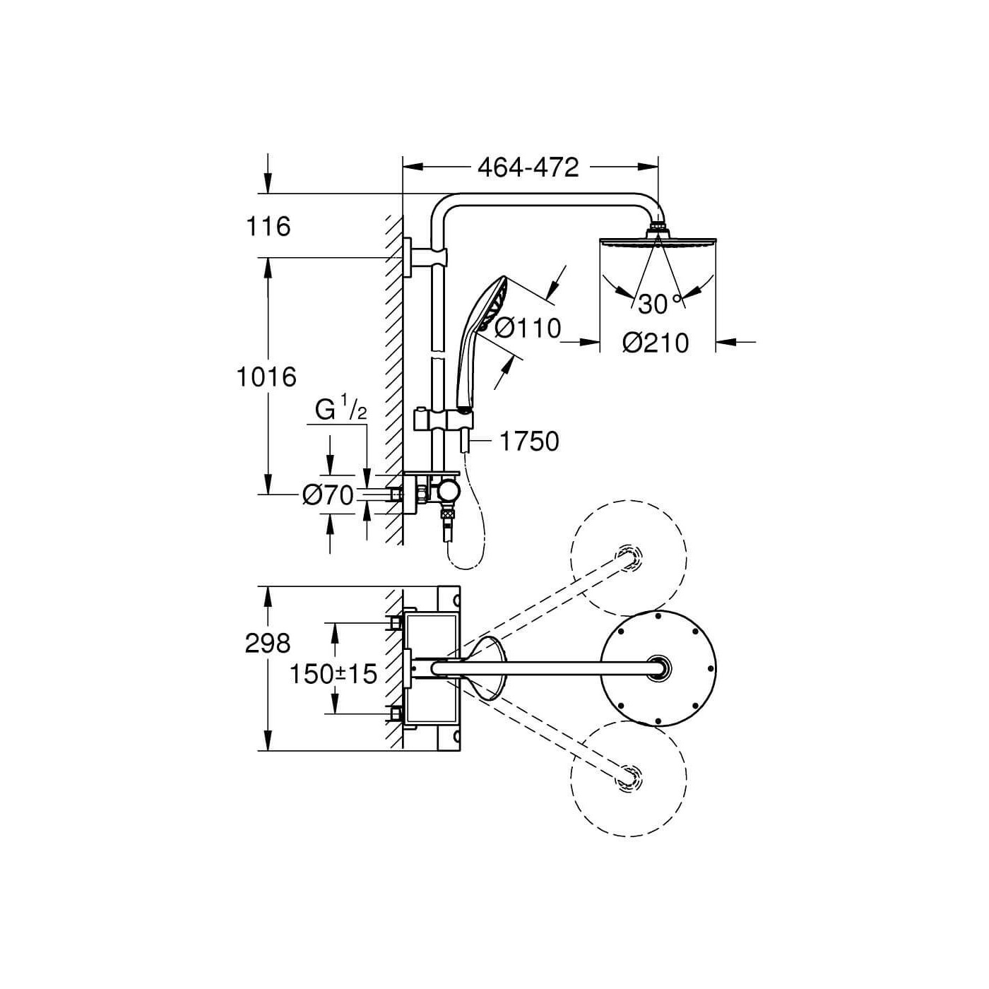 System Prysznicowy Z Termostatem Do Montażu Ściennego Euphoria System 210 26363000 Grohe