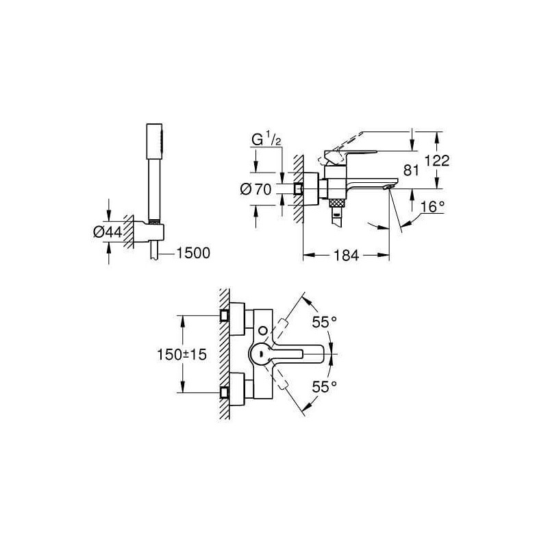 Jednouchwytowa Bateria Wannowa Z Zestawem Prysznicowym Lineare 33850001 Grohe