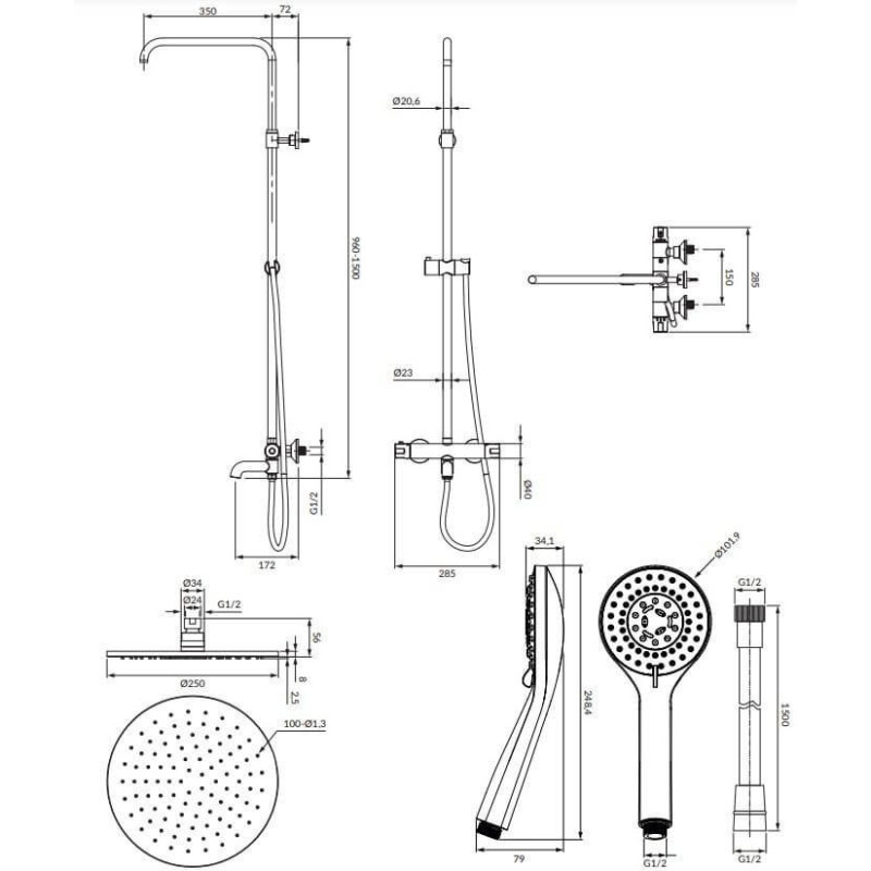 Termostatyczny System Wannowo-Prysznicowy Natynkowy Y Chrom Y1234ALCR Omnires