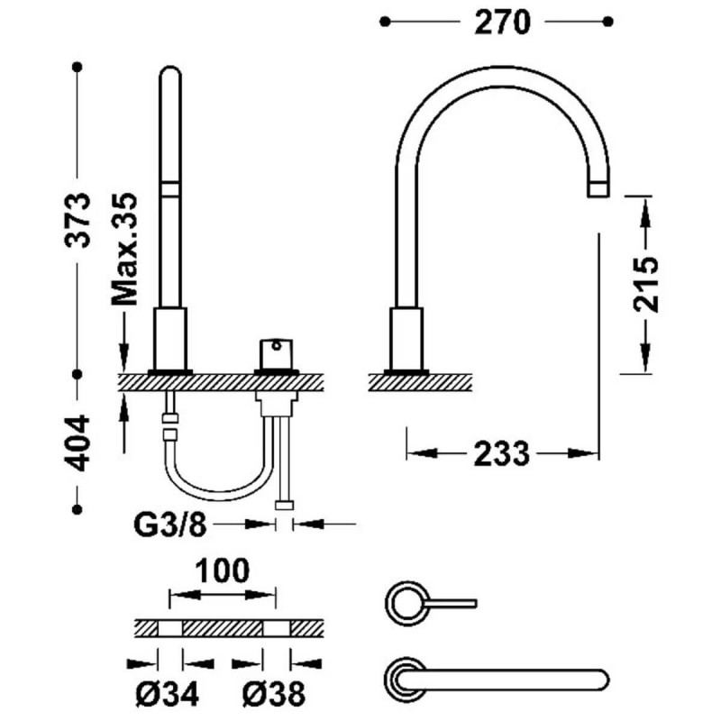 Bateria Umywalkowa Study 26110501AC Tres