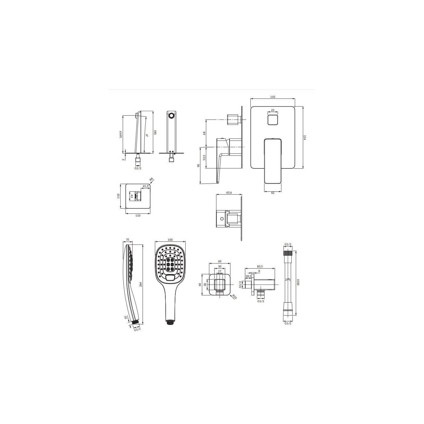 System Wannowy Podtynkowy Parma Czarny SYSPMW01BL Omnires