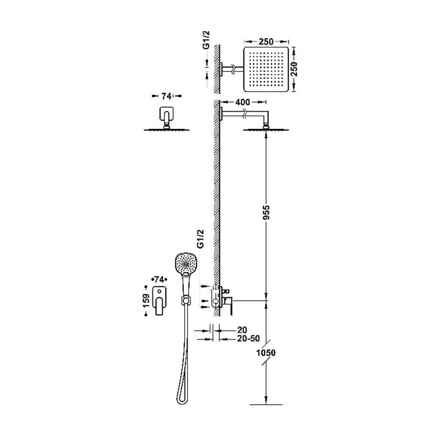 Zestaw Prysznicowy Loft Chrom 20018011 Tres
