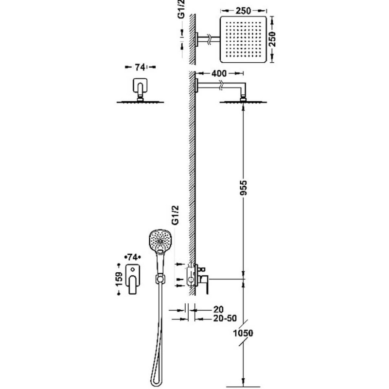 Zestaw Prysznicowy Loft Chrom 20018011 Tres