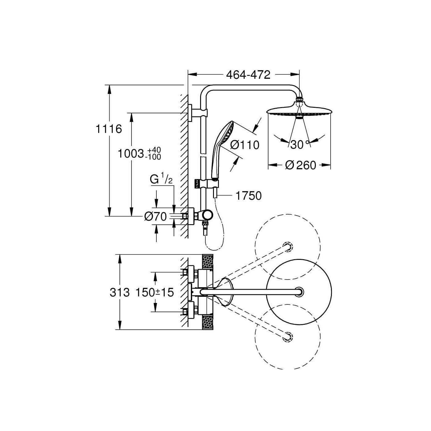 Zestaw Prysznicowy Euphoria System 260 27615002 Chrom Grohe