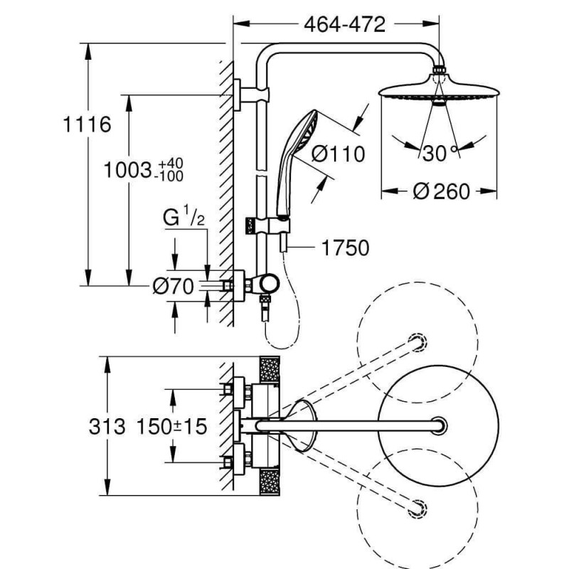 Zestaw Prysznicowy Euphoria System 260 27615002 Chrom Grohe