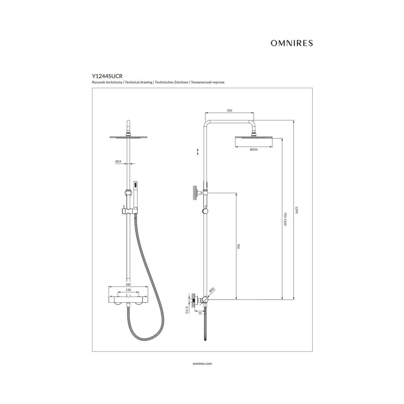 Termostatyczny System Prysznicowy Natynkowy Y Chrom Y1244SUCR Omnires