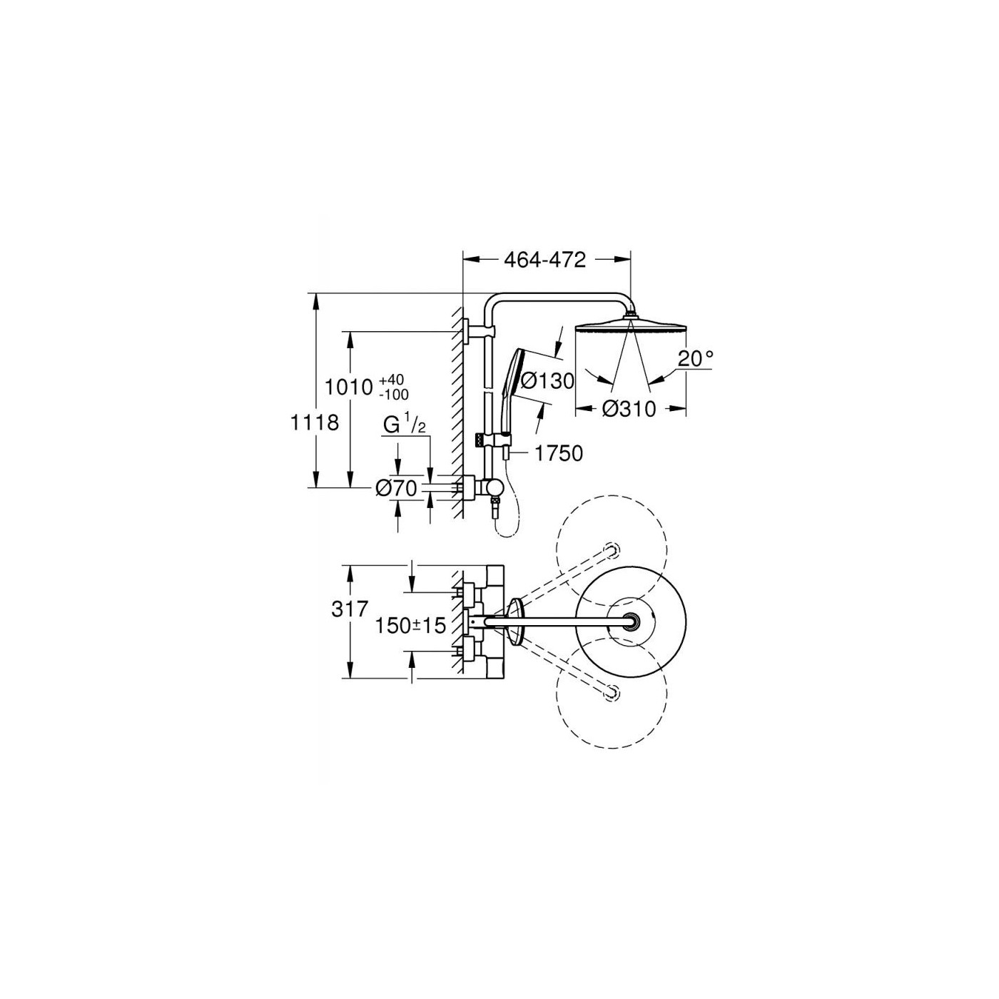 Termostatyczny System Prysznicowy Rainshower Smartactive 310 Phantom Black 22119KF0 Grohe