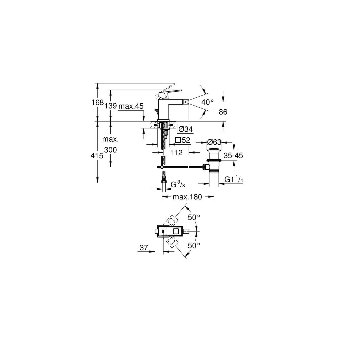 Bateria Bidetowa Eurocube S Brushed Hard Graphite 23138AL0 Grohe