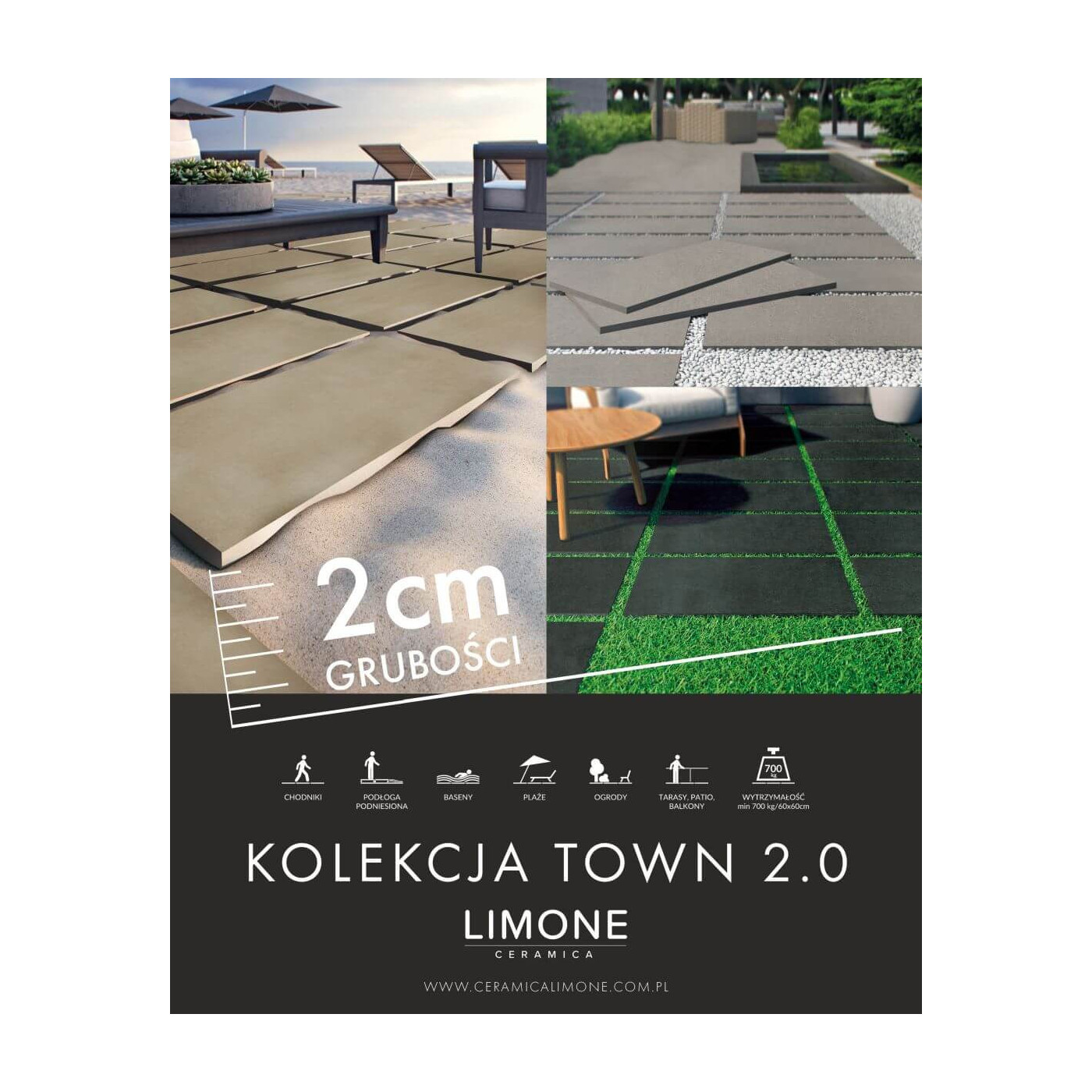 Płytka Podłogowa Town Antracite 20 MM 60x60 Ceramica Limone