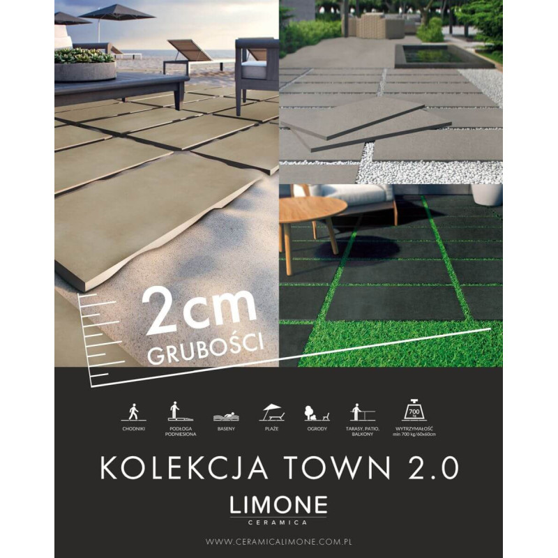 Płytka Podłogowa Town Antracite 20 MM 60x60 Ceramica Limone