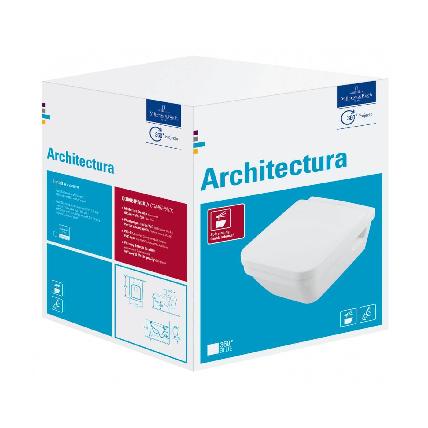 Miska WC Wisząca Bezrantowa Architektura DirectFlush 53x37 Z Deską Wolnoopadającą 5685HR01 Villeroy&Boch