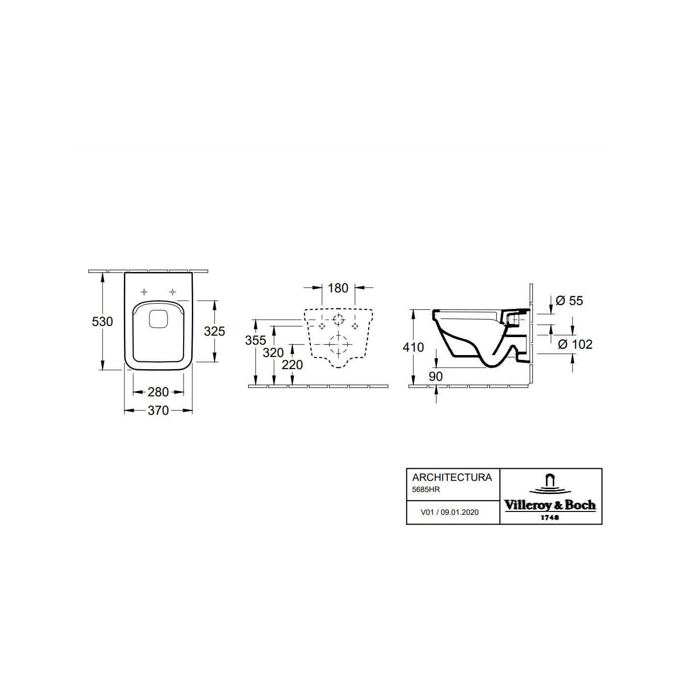 Miska WC Wisząca Bezrantowa Architektura DirectFlush 53x37 Z Deską Wolnoopadającą 5685HR01 Villeroy&Boch