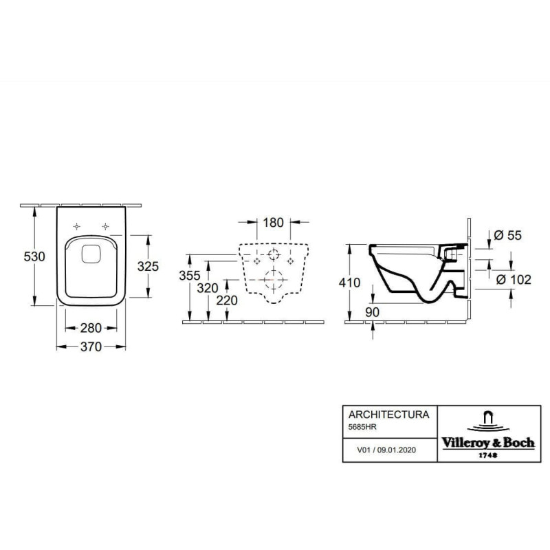 Miska WC Wisząca Bezrantowa Architektura DirectFlush 53x37 Z Deską Wolnoopadającą 5685HR01 Villeroy&Boch