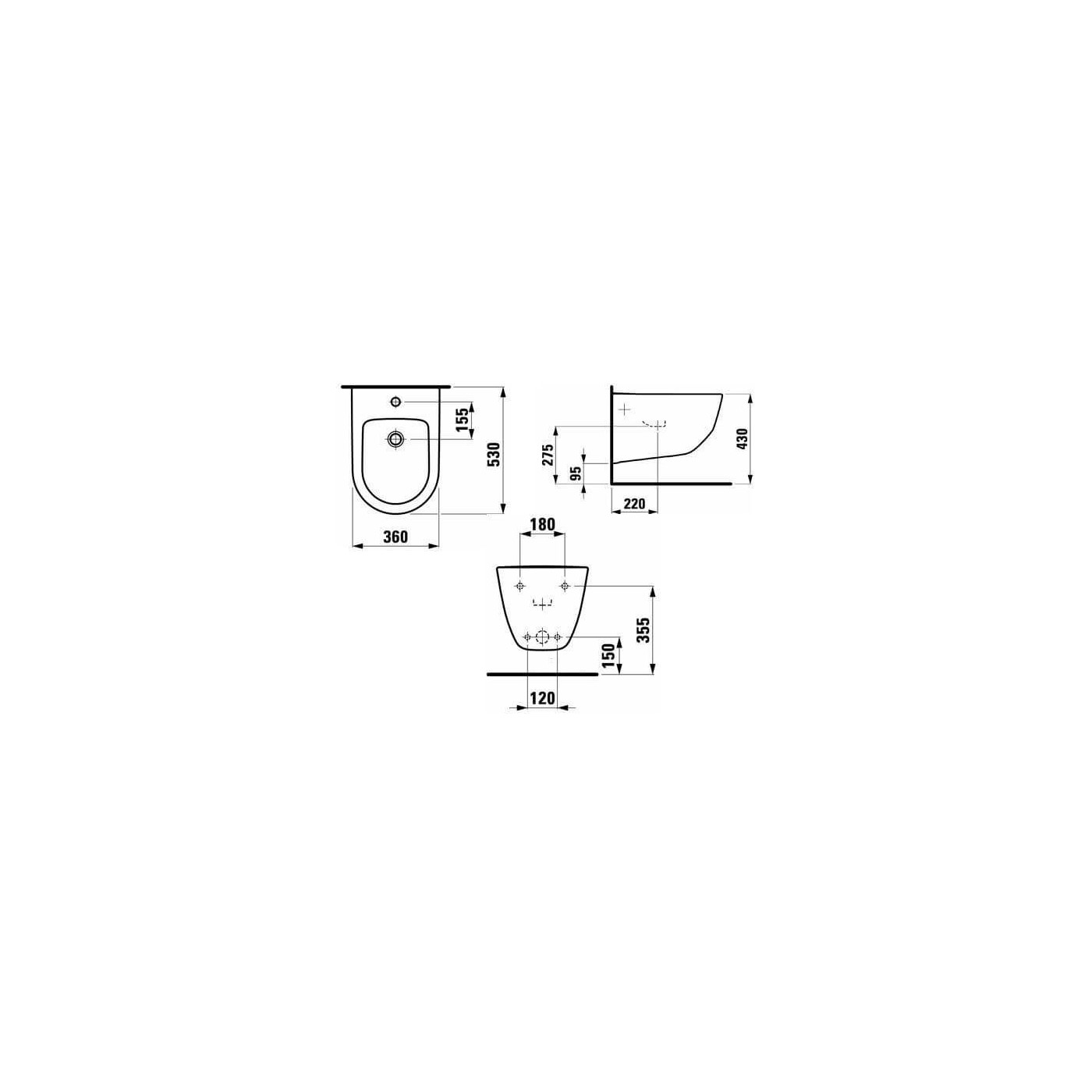 Bidet Podwieszany 360x530 mm Z Otworem Na Baterię Na Środku Pro A Biały H8309520003021 Laufen