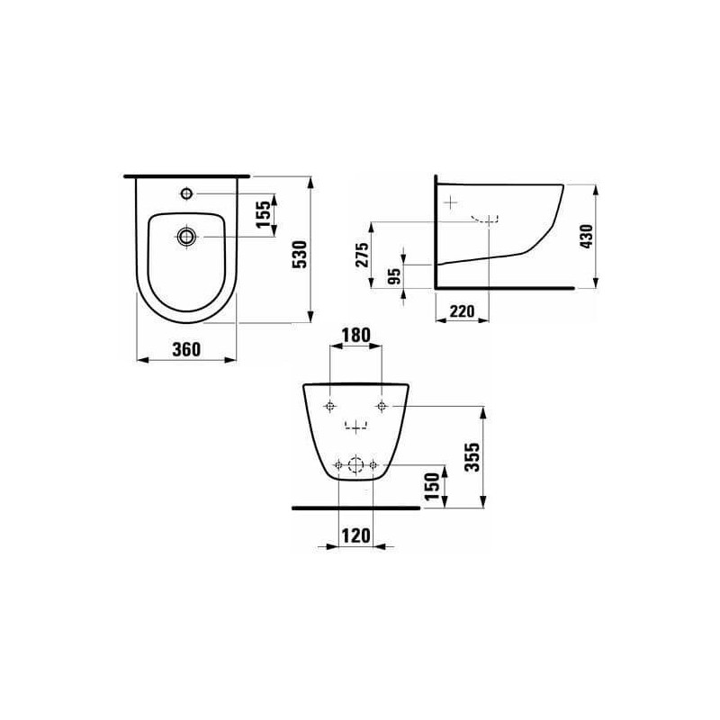 Bidet Podwieszany 360x530 mm Z Otworem Na Baterię Na Środku Pro A Biały H8309520003021 Laufen