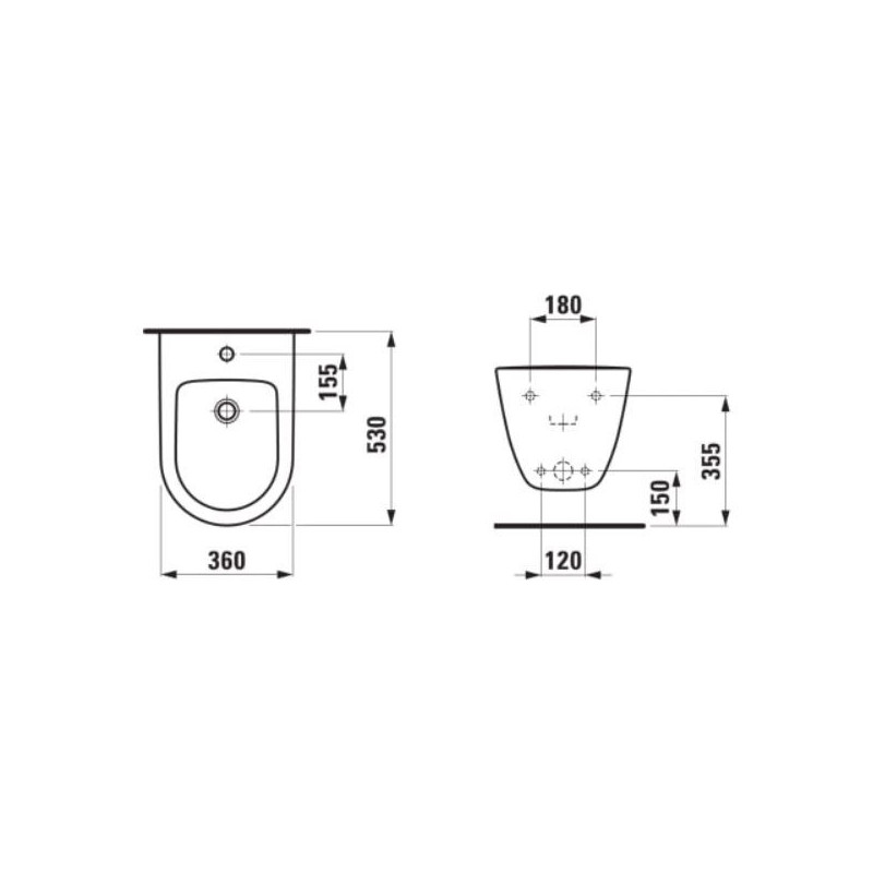 Bidet Podwieszany 360x530 mm Z Otworem Na Baterię Na Środku Pro A Biały H8309520003021 Laufen