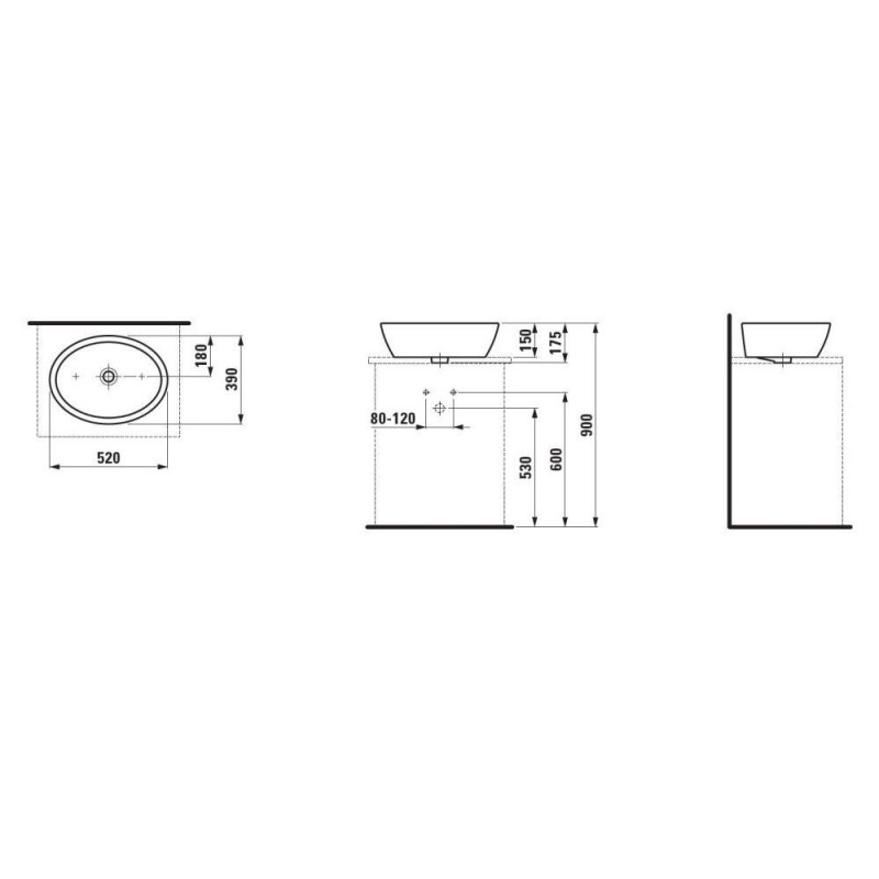 Umywalka Nablatowa 520x390 mm Pro B Biały H8129640001091 Laufen