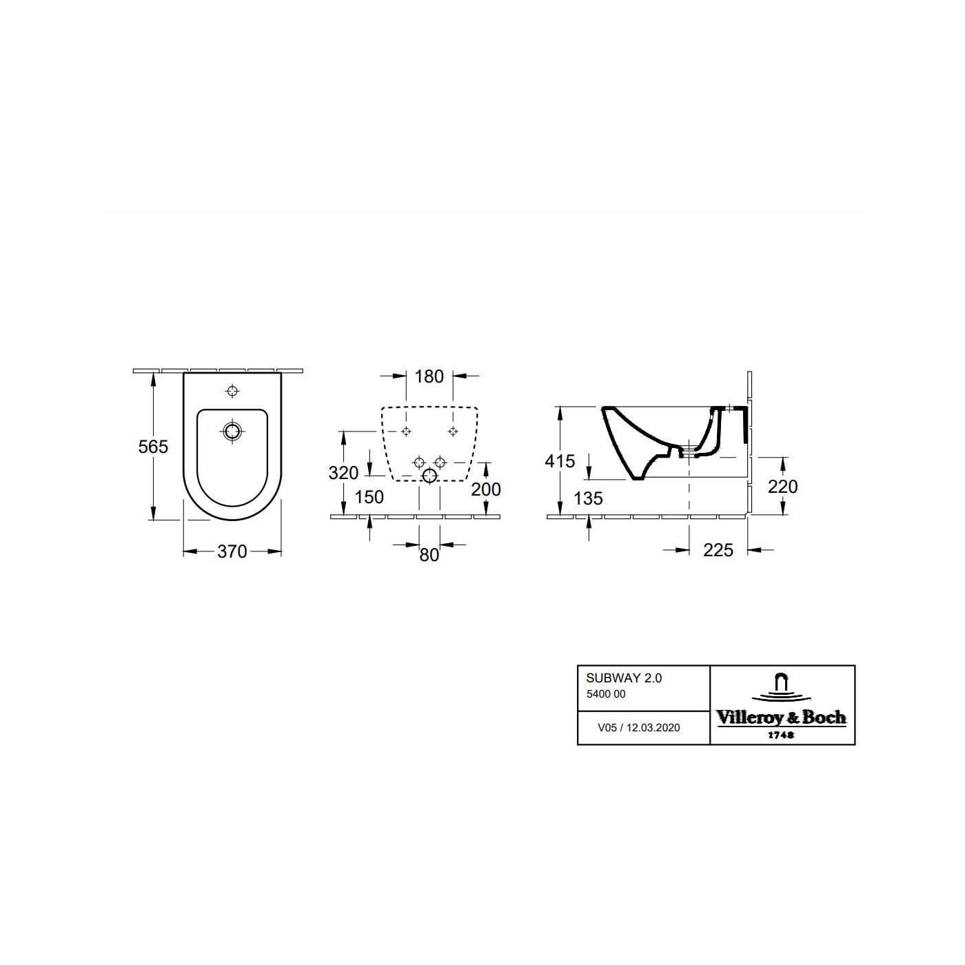 Bidet Wiszący Subway 2.0 56x37 54000001P Villeroy&Boch