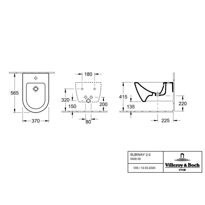 Bidet Wiszący Subway 2.0 56x37 54000001P Villeroy&Boch