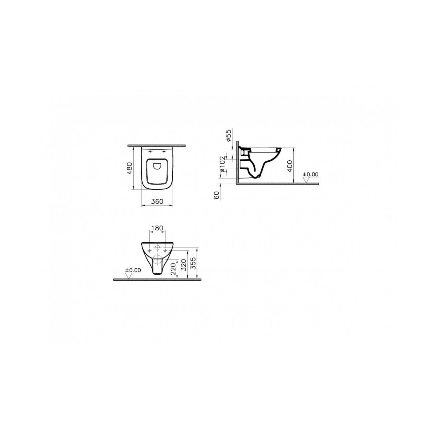 Miska WC Podwieszana S20 48cm 48x36 5505B003-0101 Vitra