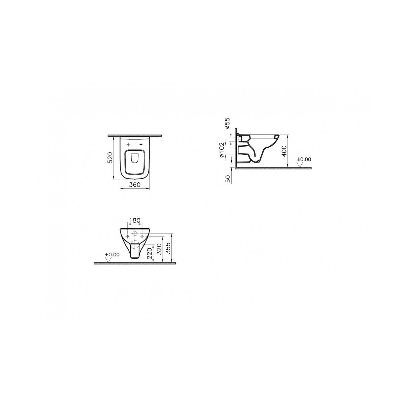 Zestaw Miska Podwieszana + Deska WC S20 52x36 cm 5507L003-0101+77-003-009 Vitra