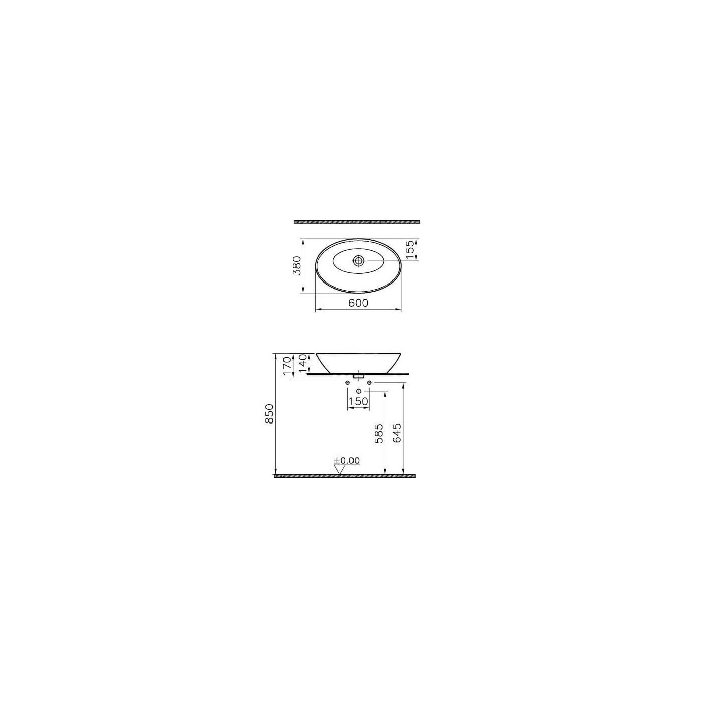 Umywalka Nablatowa 60x38 Geo Oval 4423B003-0016 Vitra