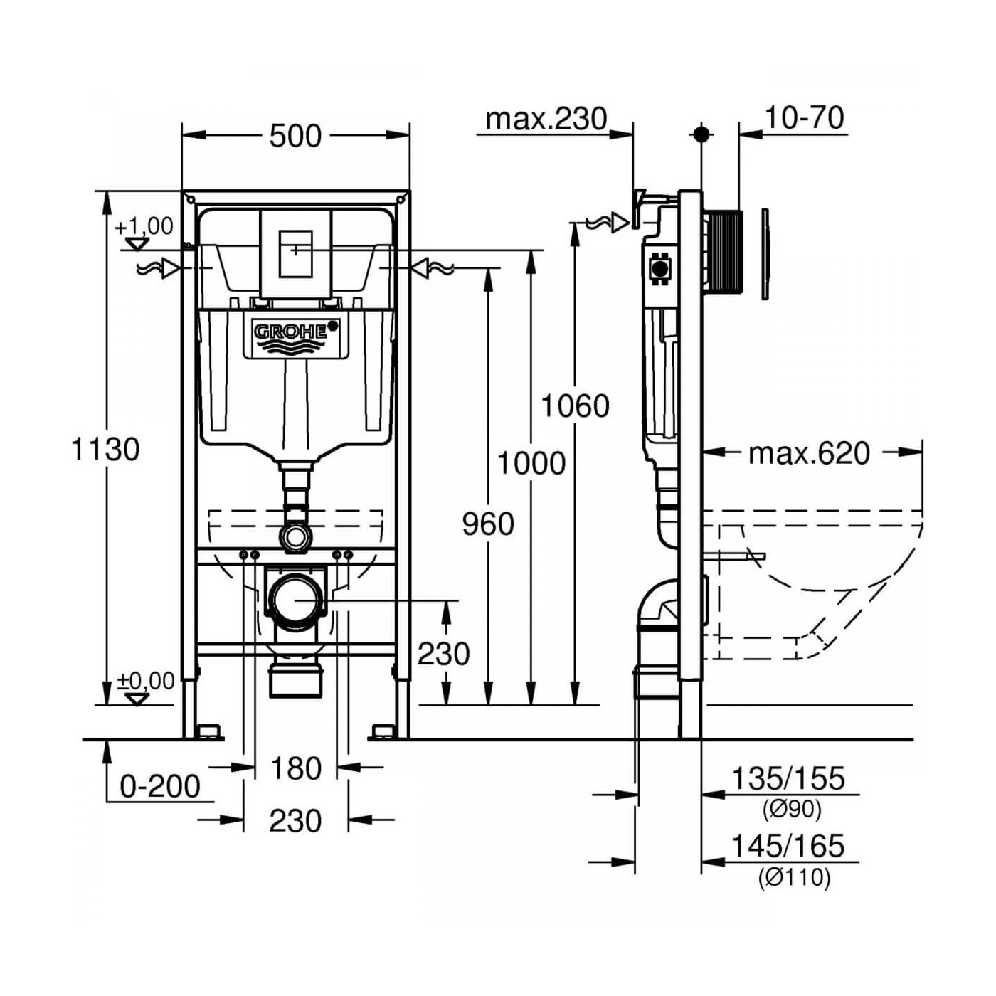 Stelaż Podtynkowy + Przycisk Skate Cosmopolitan + Wsporniki Rapid SL 3w1 38772001 Grohe