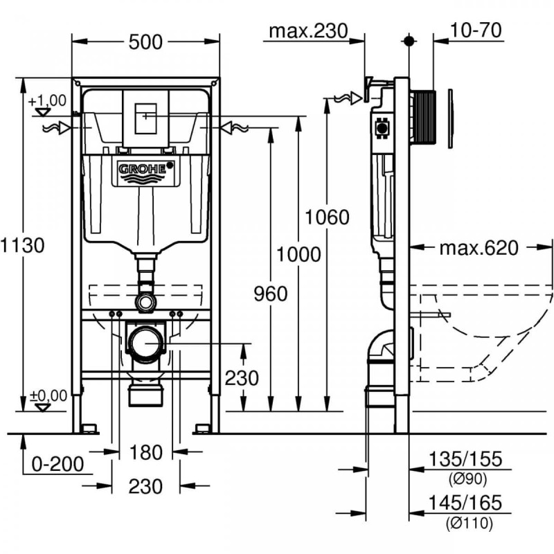 Stelaż Podtynkowy + Przycisk Skate Cosmopolitan + Wsporniki Rapid SL 3w1 38772001 Grohe