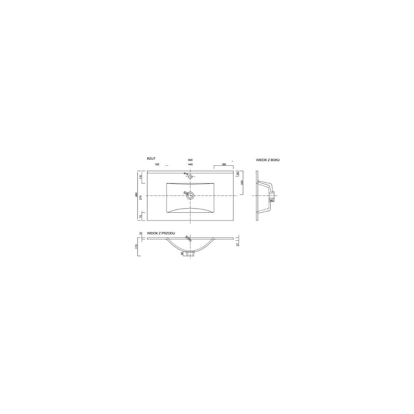 Umywalka Wpuszczana w Blat Plan 80 cm L1724 Defra