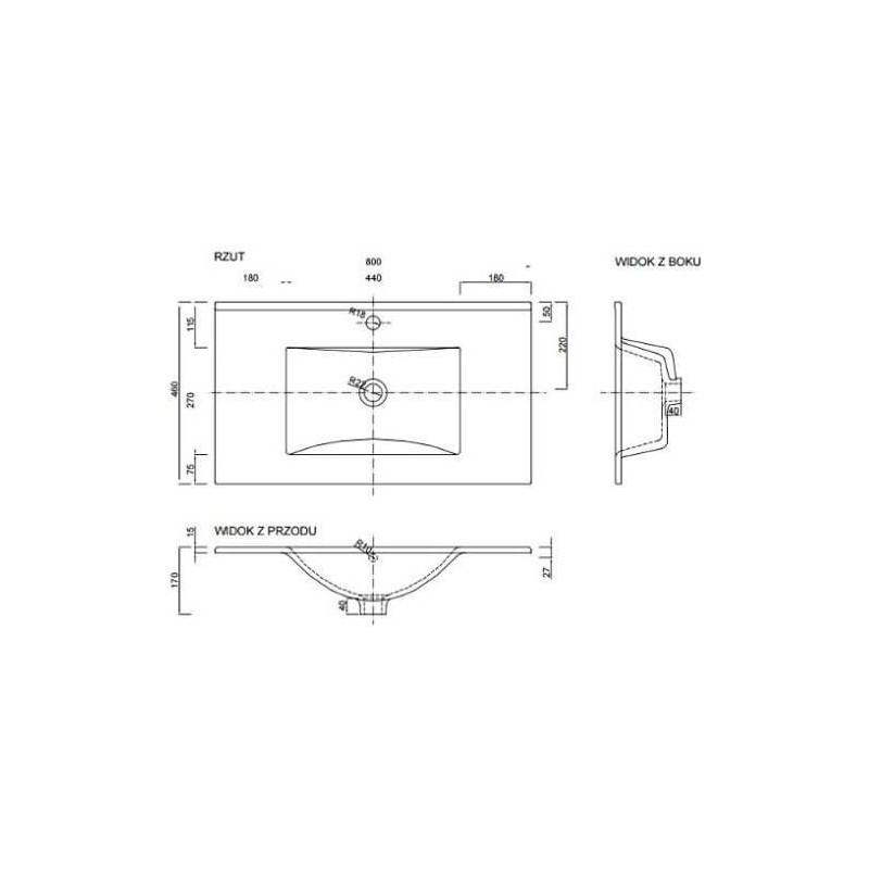 Umywalka Wpuszczana w Blat Plan 80 cm L1724 Defra