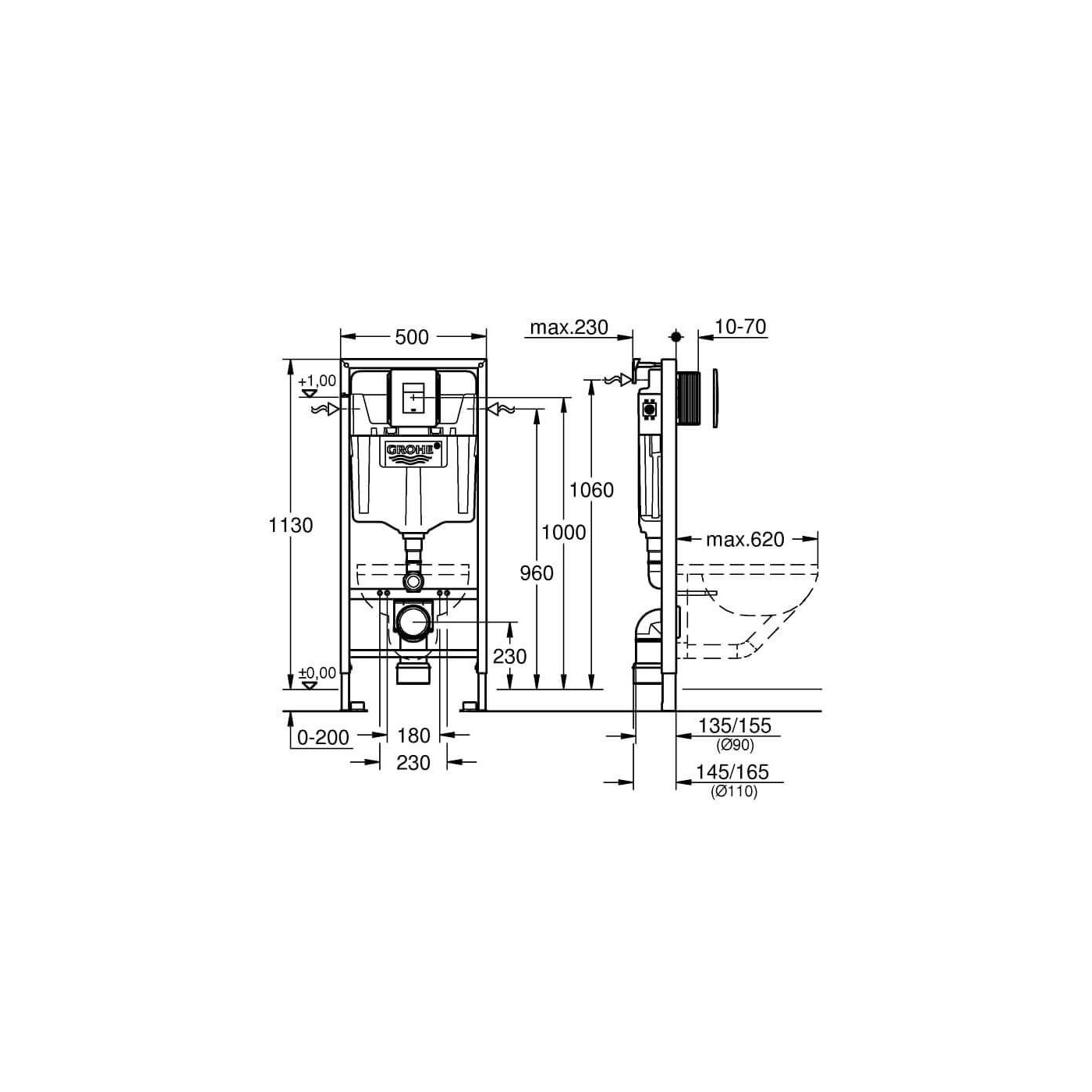 Zestaw Podtynkowy WC Rapid SL 5w1 Stelaż + Przycisk + System Fresh + Kątowniki + Mata 38827000 Grohe