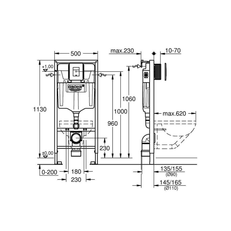 Zestaw Podtynkowy WC Rapid SL 5w1 Stelaż + Przycisk + System Fresh + Kątowniki + Mata 38827000 Grohe