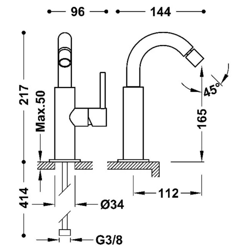 Bateria Bidetowa Study Różowe Złoto 26222402OP Tres