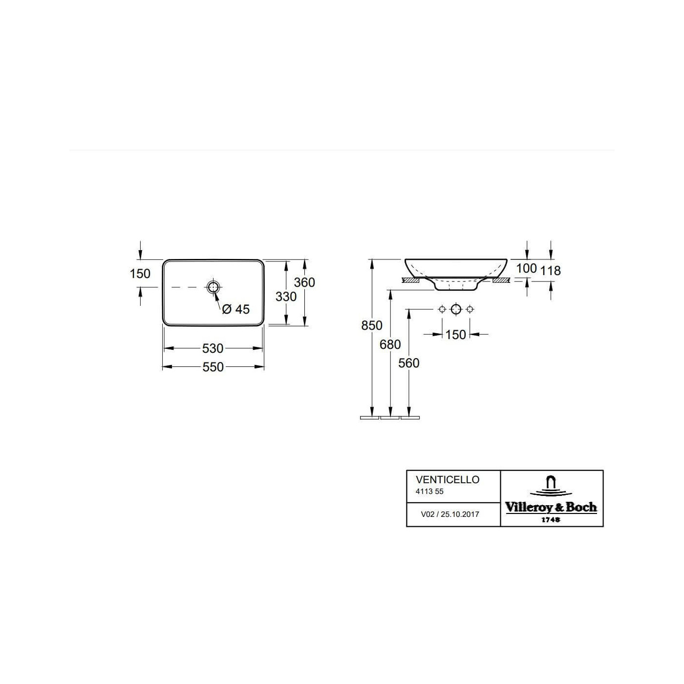 Umywalka Nablatowa Venticello 55x36 41135501 Villeroy&Boch