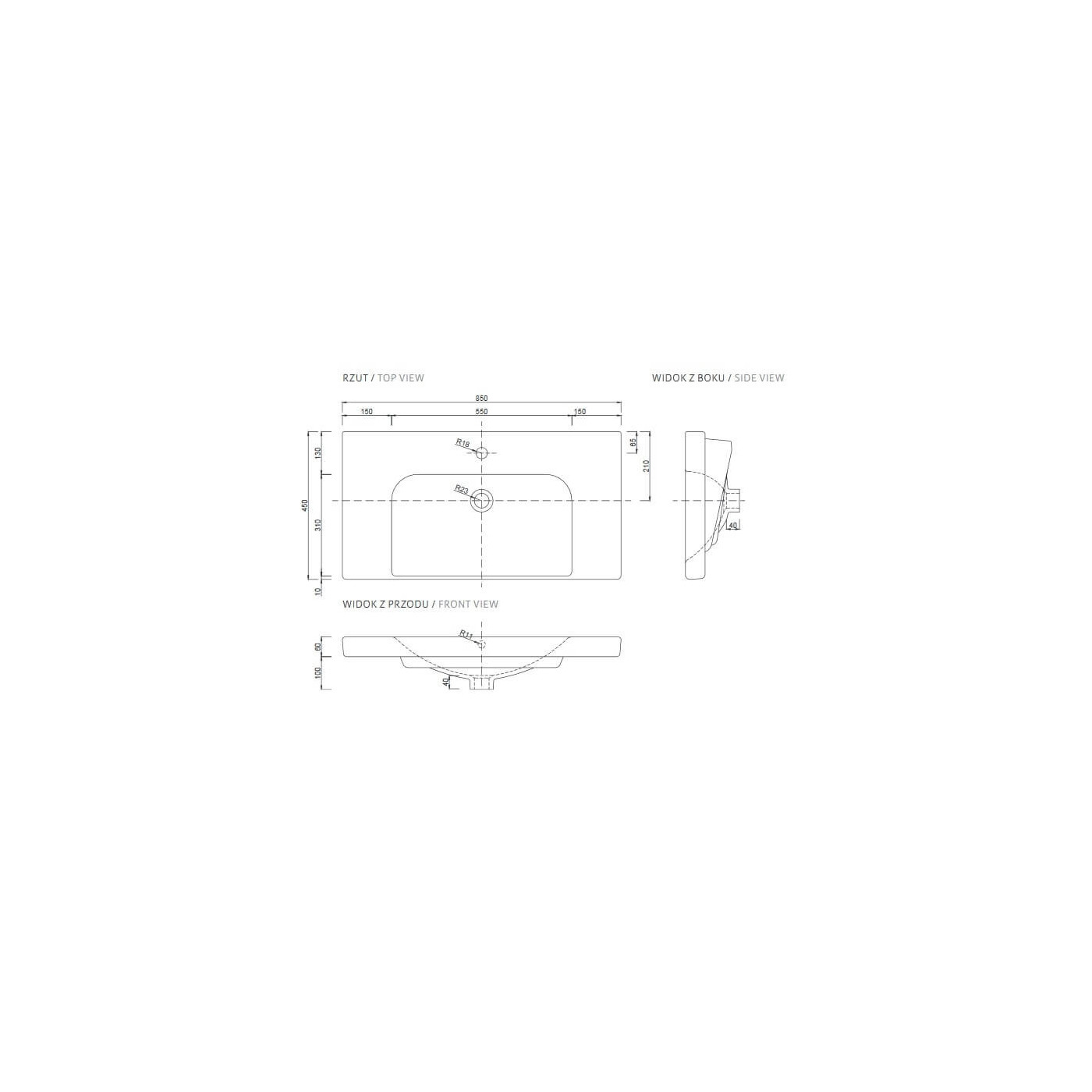 Umywalka Roma 85x45 3064 Deftrans