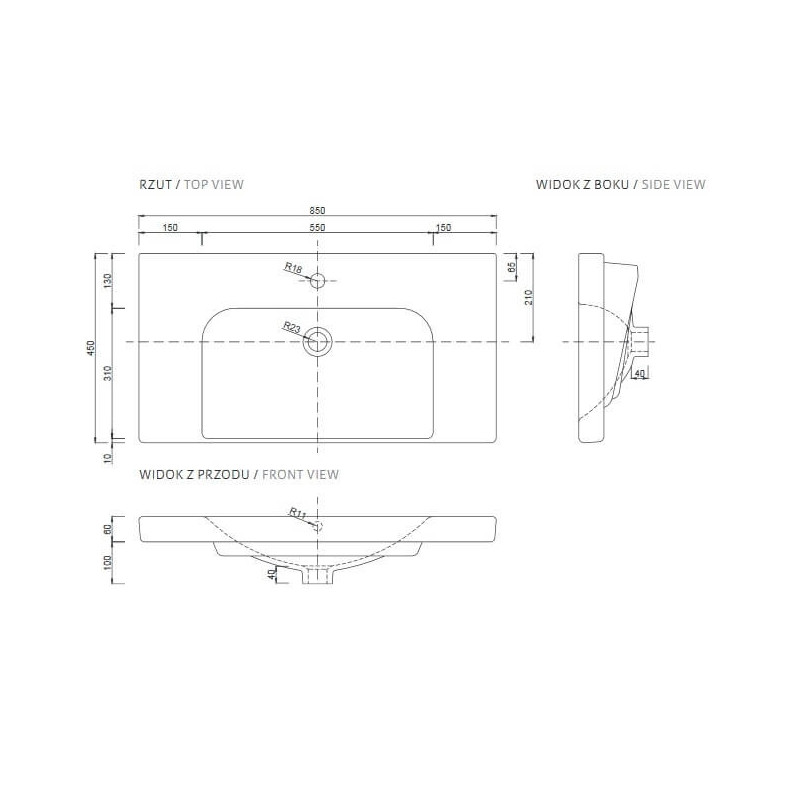 Umywalka Roma 85x45 3064 Deftrans