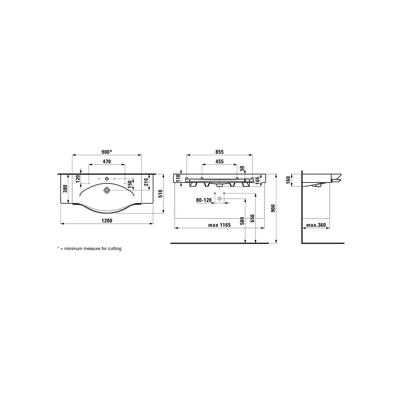 Umywalka Palace 120x51 Z Relingiem ZO H8127040001041 Laufen